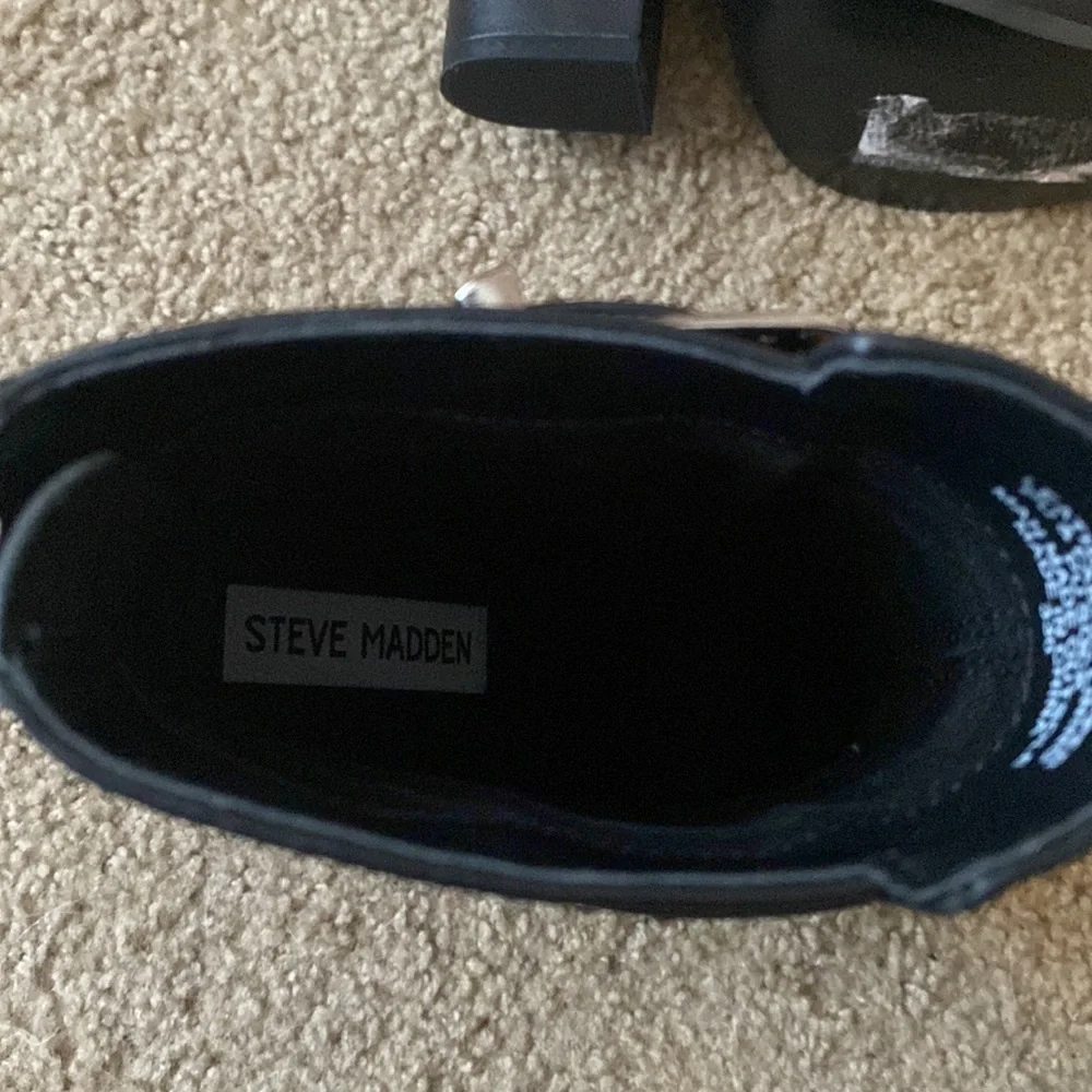 Black Studded Buckle Block Heel Ankle Boots - Picture 6 of 13